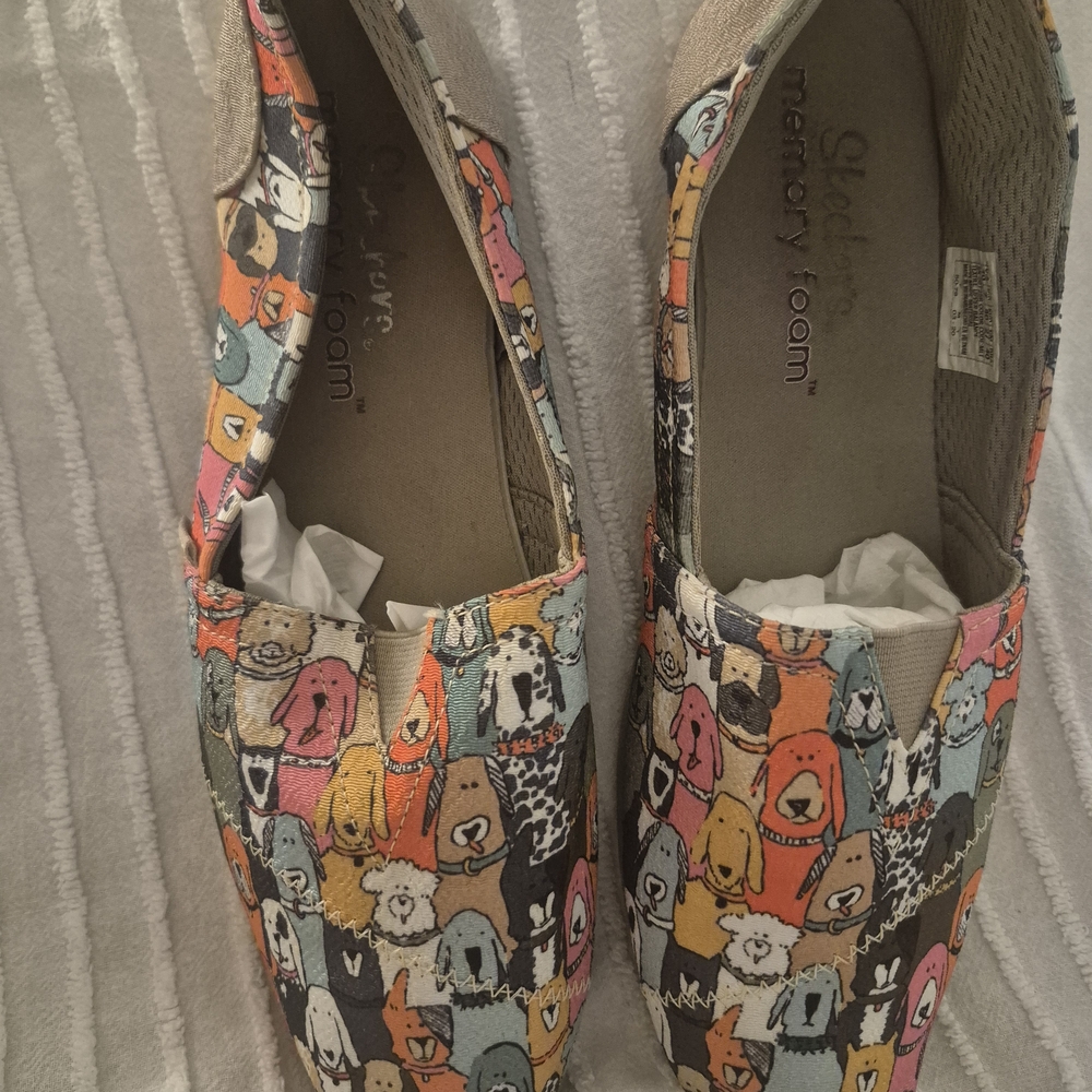 Slip-On Canvas Flats with Colorful Dog Print